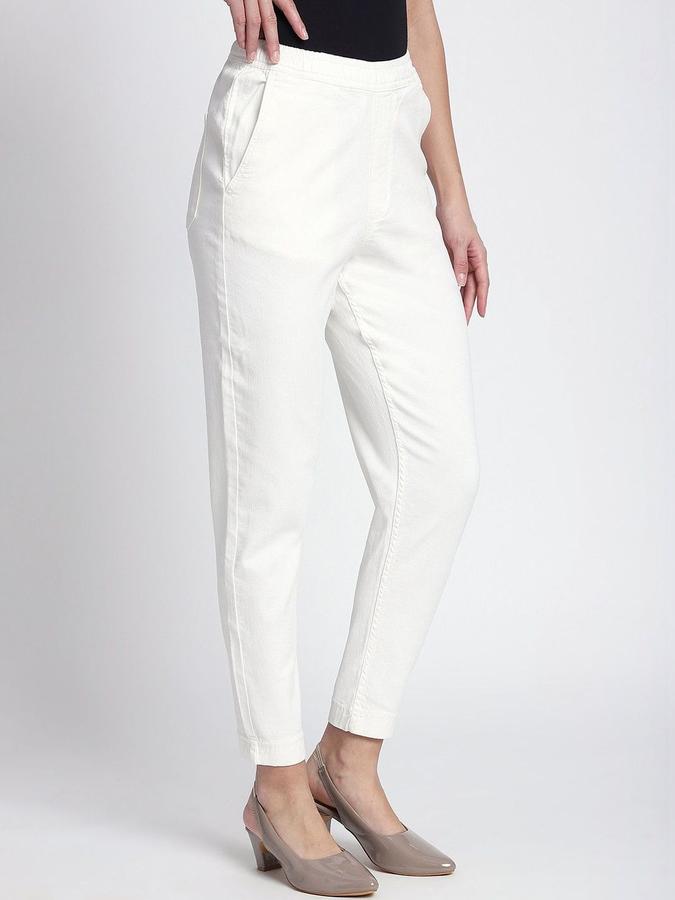 R&B Women Ivory Solid Regular Fit Trousers