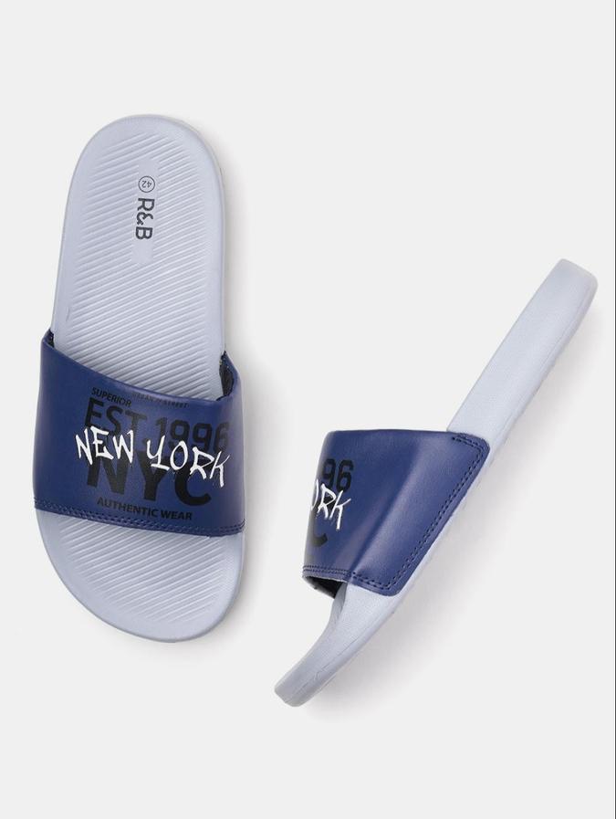 R&B Blue Printed Men Flip Flops
