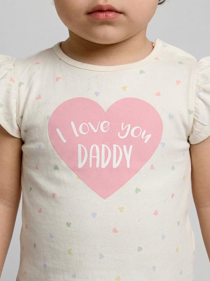 R&B White Graphic Print Girls Round Neck Regular Fit Short Sleeves T-Shirt 