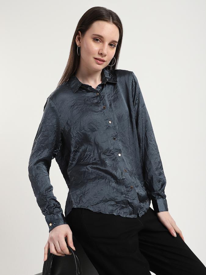 R&B Women Teal Textured Shirt