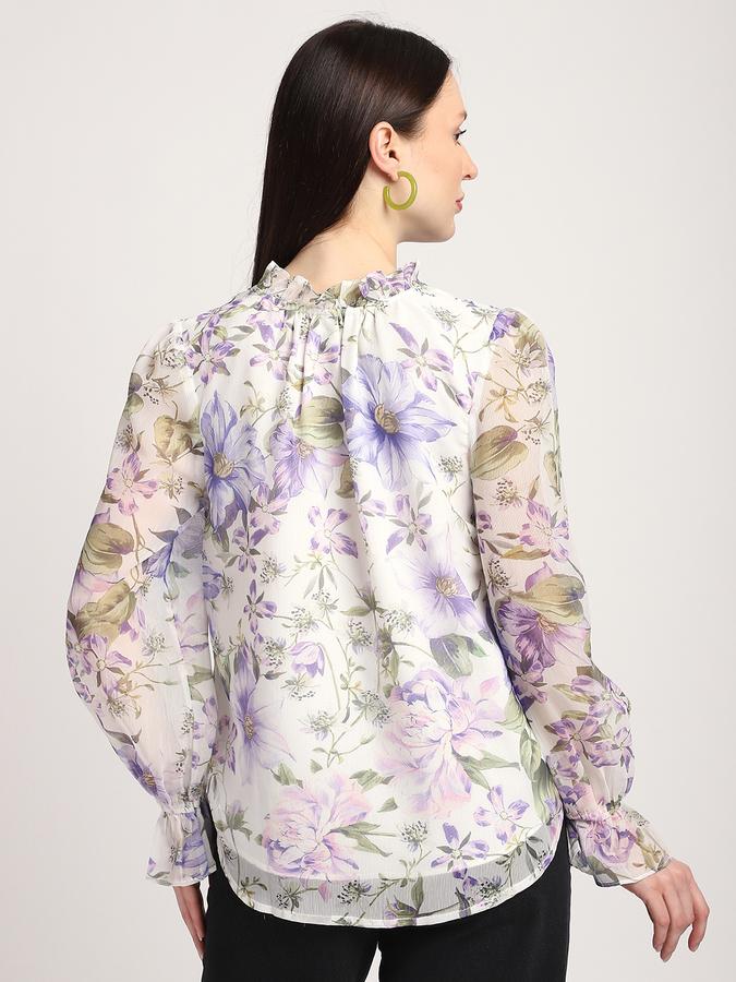 Women Polyester Regular Fit Ruffled Neckline Floral Top