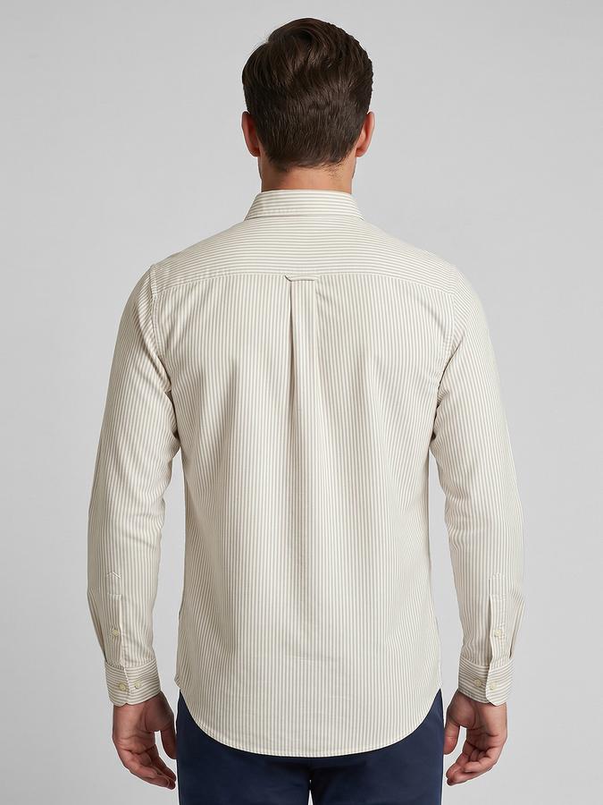 R&B Brown Striped Men Button-Down Collar Long Sleeves Shirt
