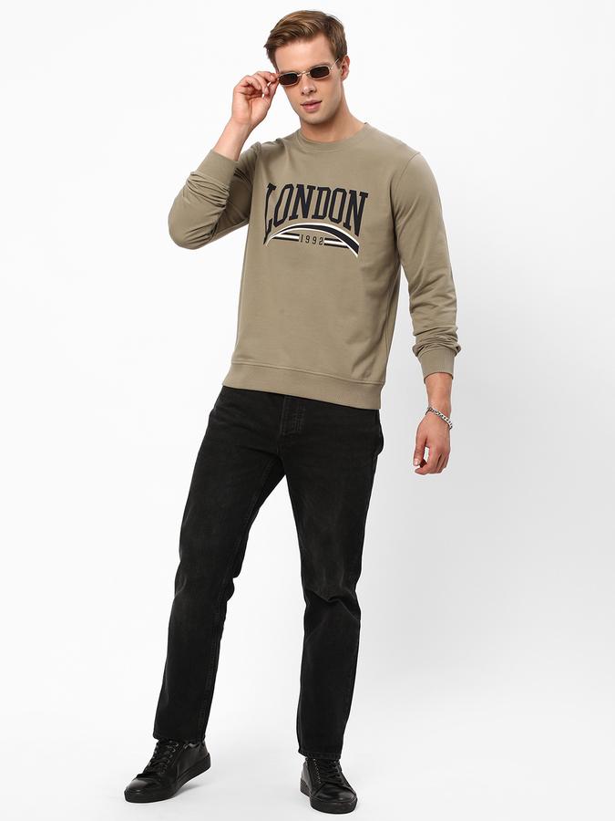 Men Fleece Regular Fit Crew Neck Graphic Sweatshirt