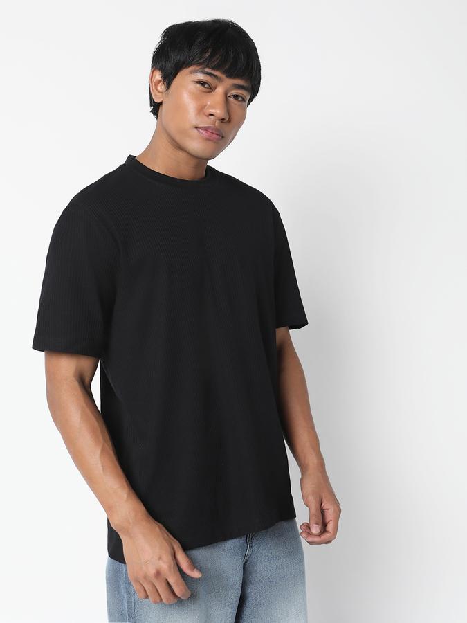 Men Cotton Regular Fit Crew Neck Textured T-shirt