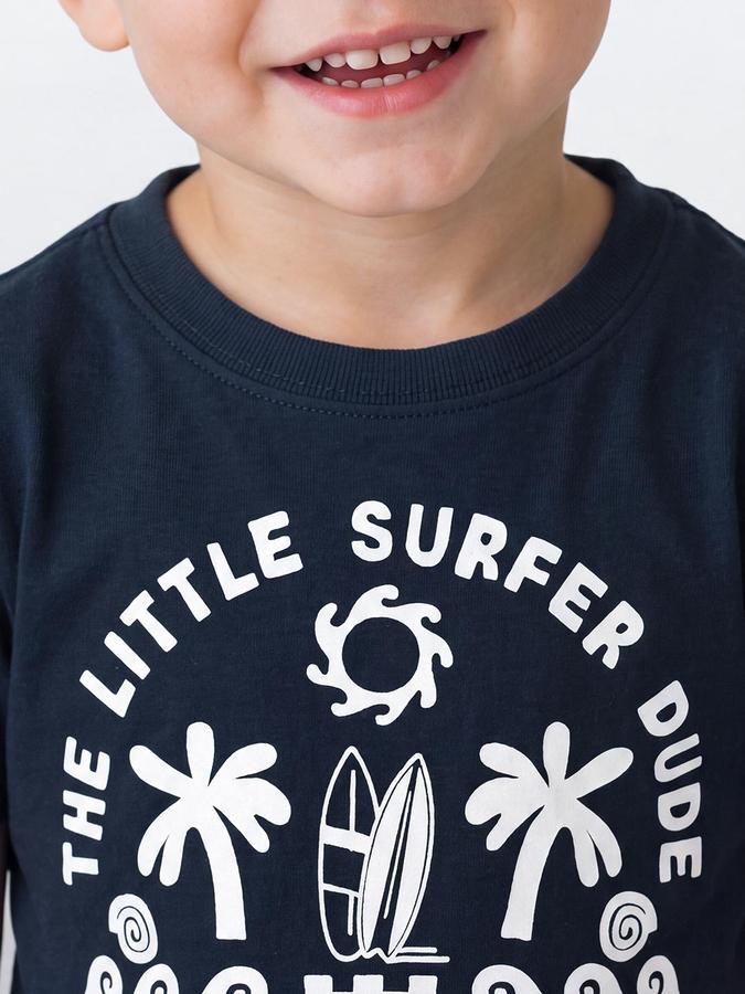 R&B Boys Navy Blue Beach Print Short Sleeves Round Neck Pure Cotton T-Shirt