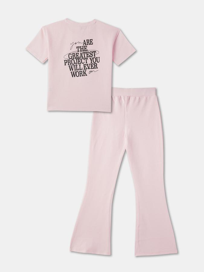Girls Typographic Print Top with Pants image number 1