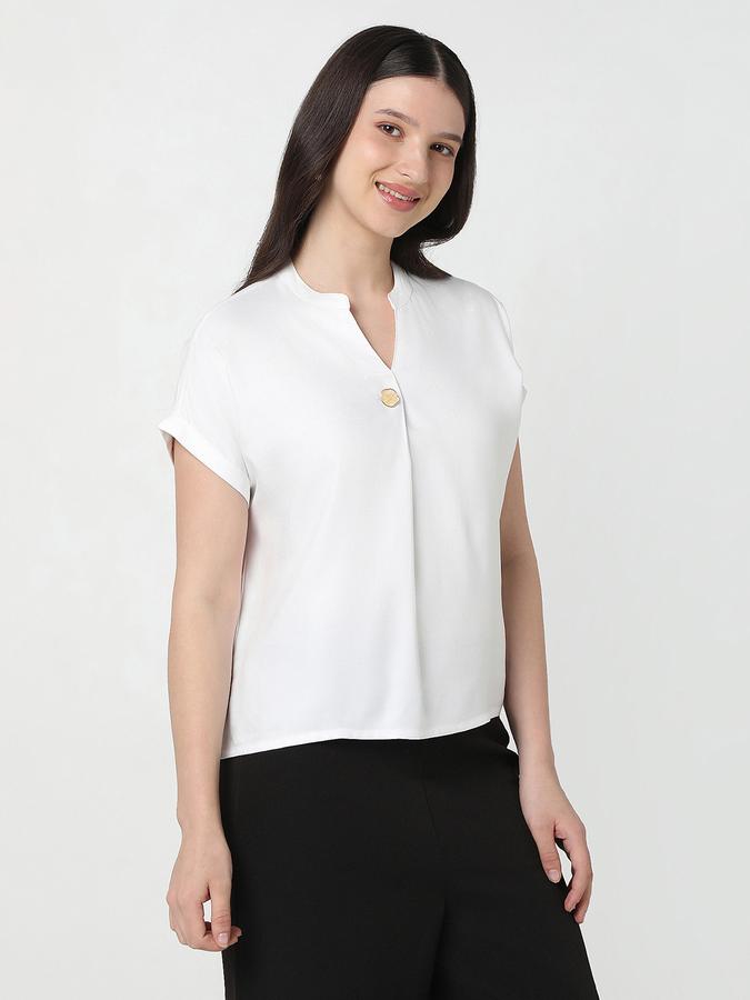 Women Viscose Regular Fit Mandarin Collar Solid Top