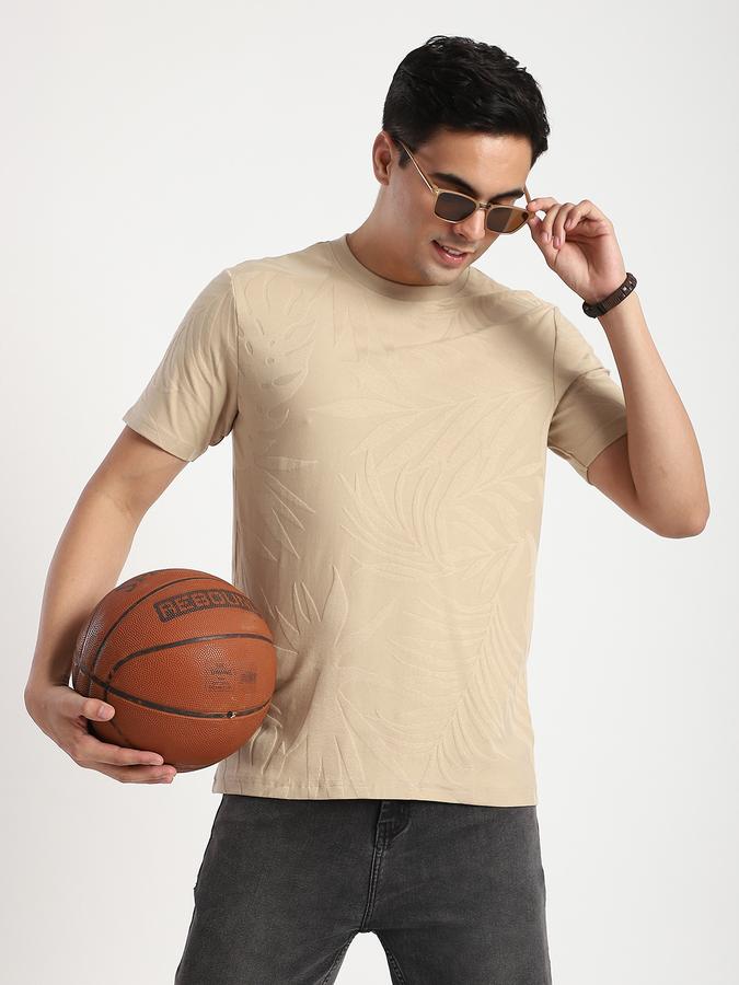 Men Cotton Regular Fit Crew Neck Tropical Print T-shirt