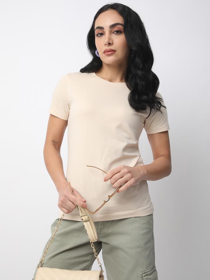 Women Cotton Relaxed Fit Crew Neck Solid T-shirt