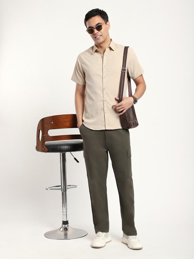 Men Polyester Slim Fit Shirt Collar Textured Shirt