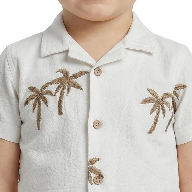 R&B Beige Printed Boys Cuban Collar Short Sleeves Shirt 