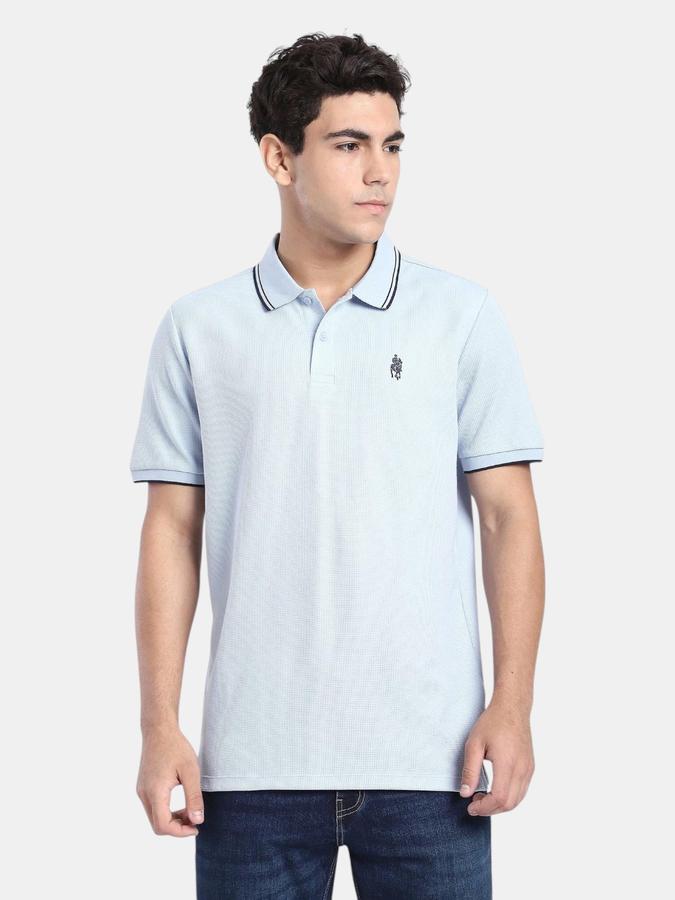 R&B Blue Solid Men Short Sleeve Polo T-shirt