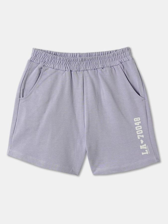 R&B Girls Purple Typography Printed Pure Cotton T-shirt With Shorts