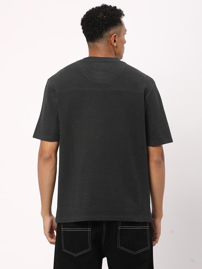 Men Cotton Blend Regular Fit Crew Neck Textured T-shirt