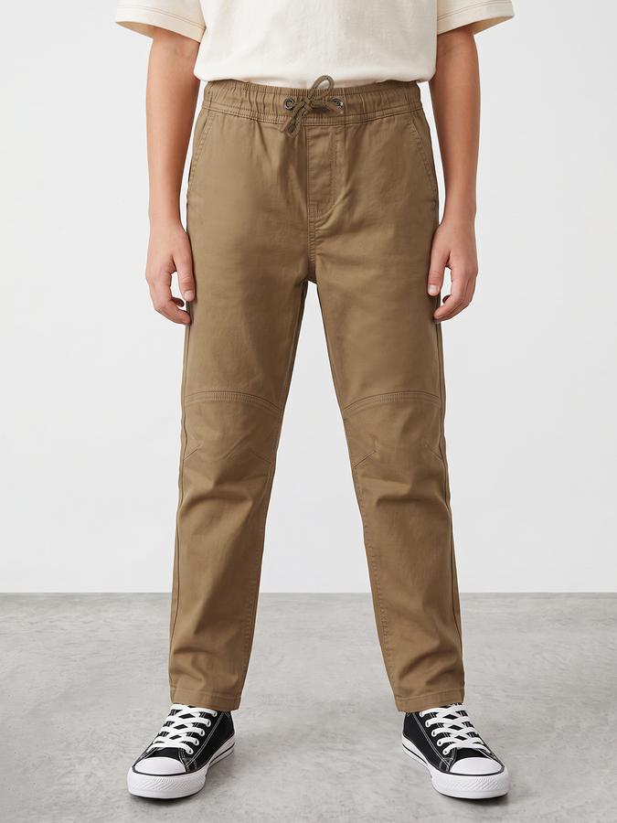 R&B Boys Khaki Solid Regular Fit Mid Rise Trousers