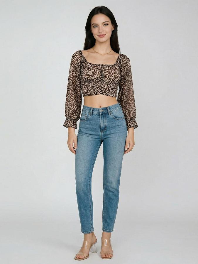 R&B Brown Printed Women Fitted Top 