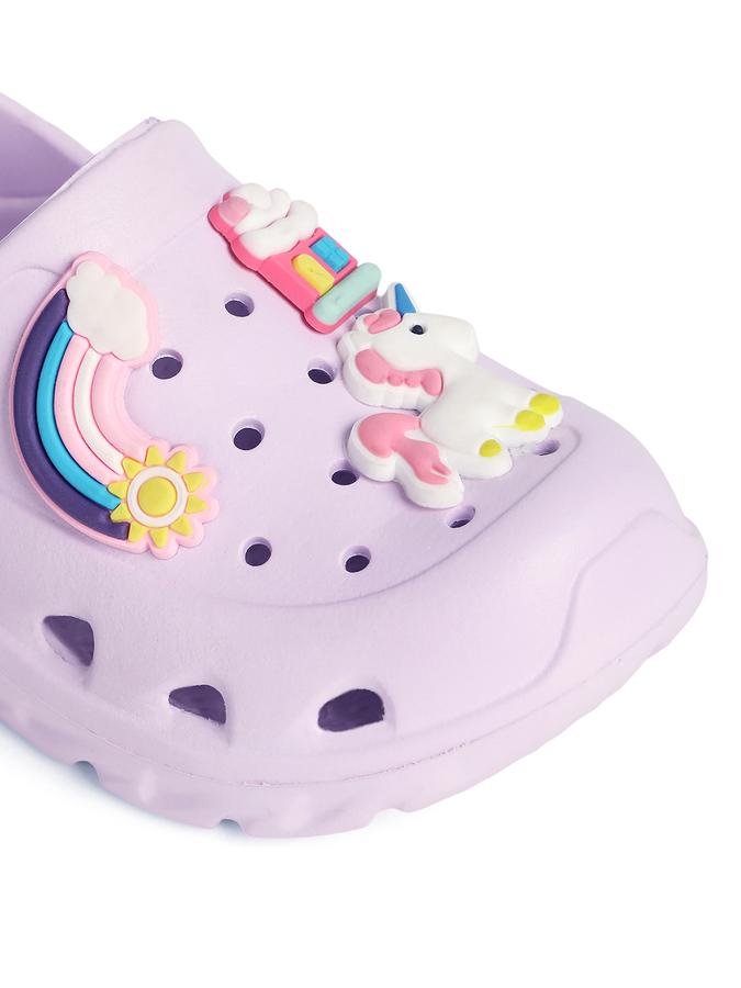 R&B Lavender Embellished Slip On Girls Clogs