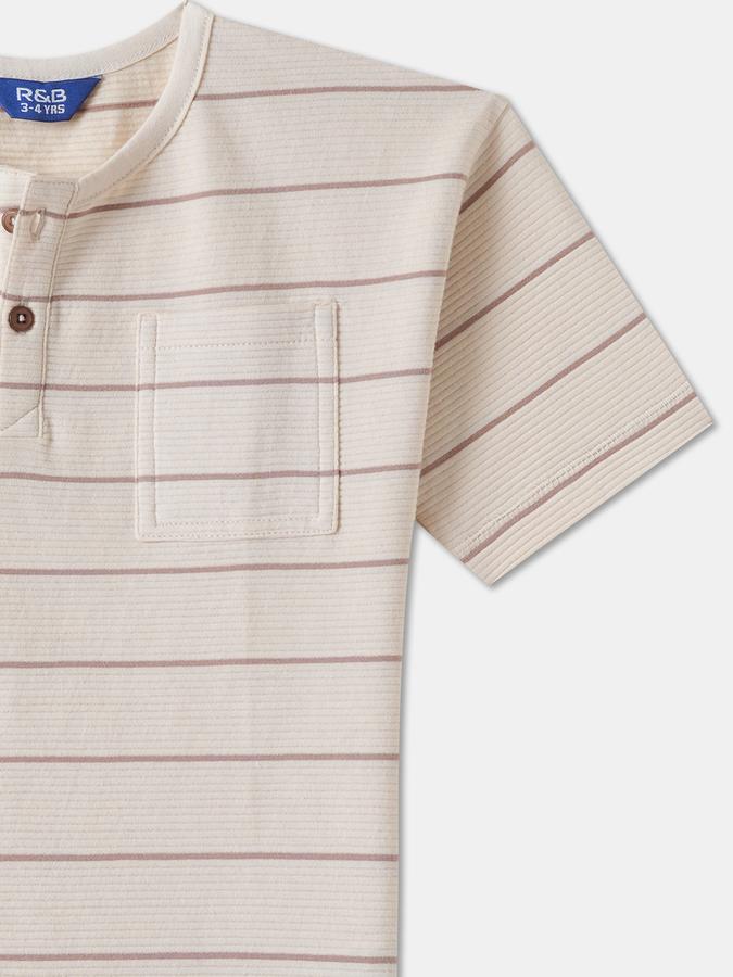 Boys Cotton Regular Fit Henley Striped T-shirt