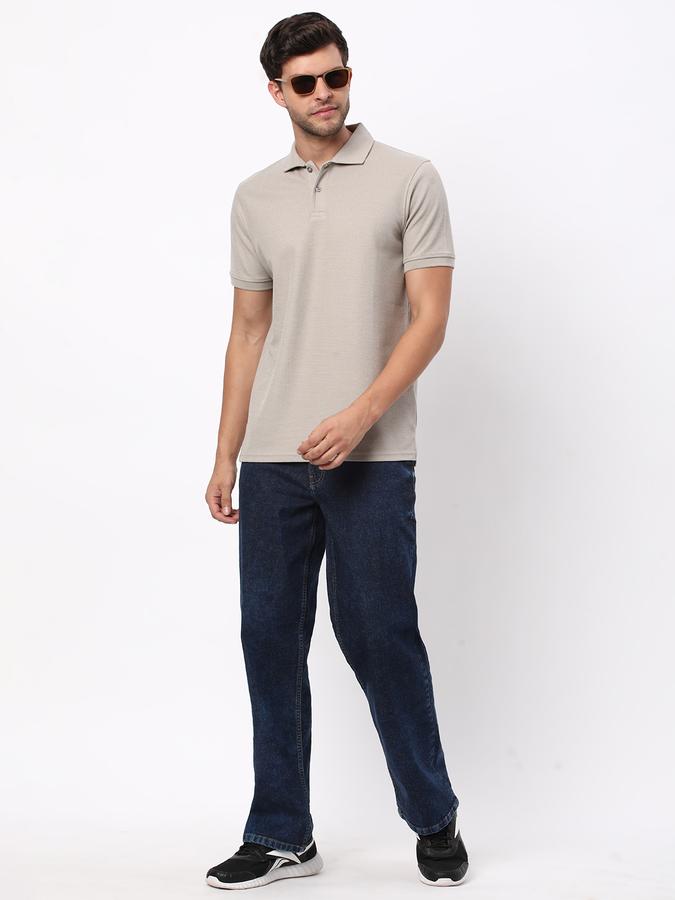 Men Cotton Blend Slim Fit Polo Neck Textured T-shirt