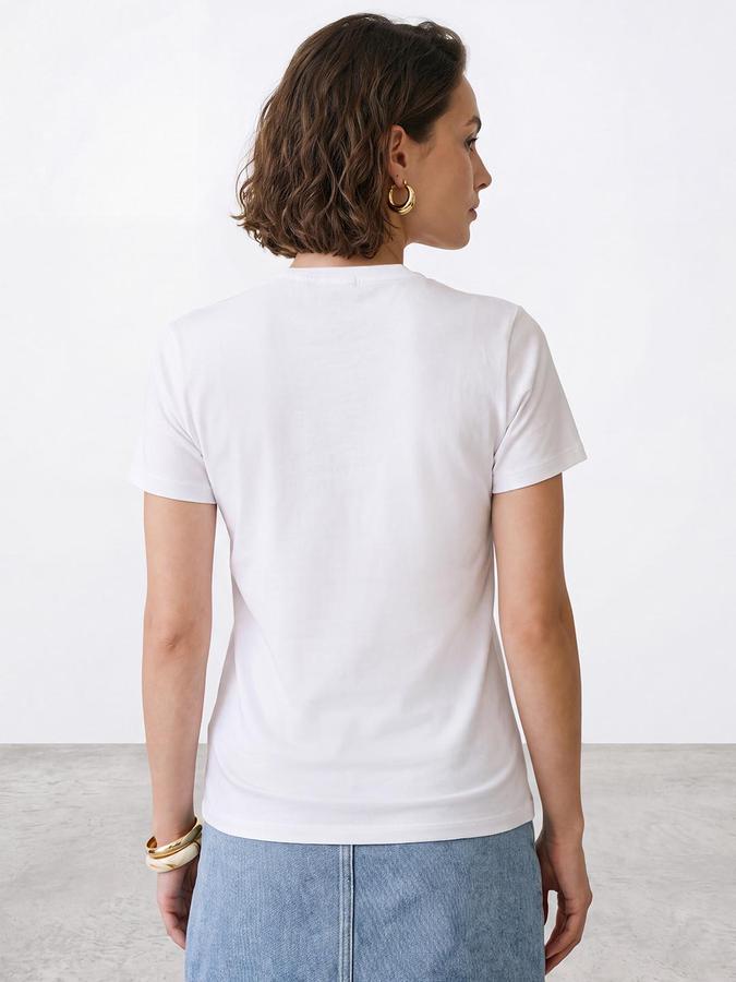 R&B Women White Short Sleeve V Neck Solid T-Shirt