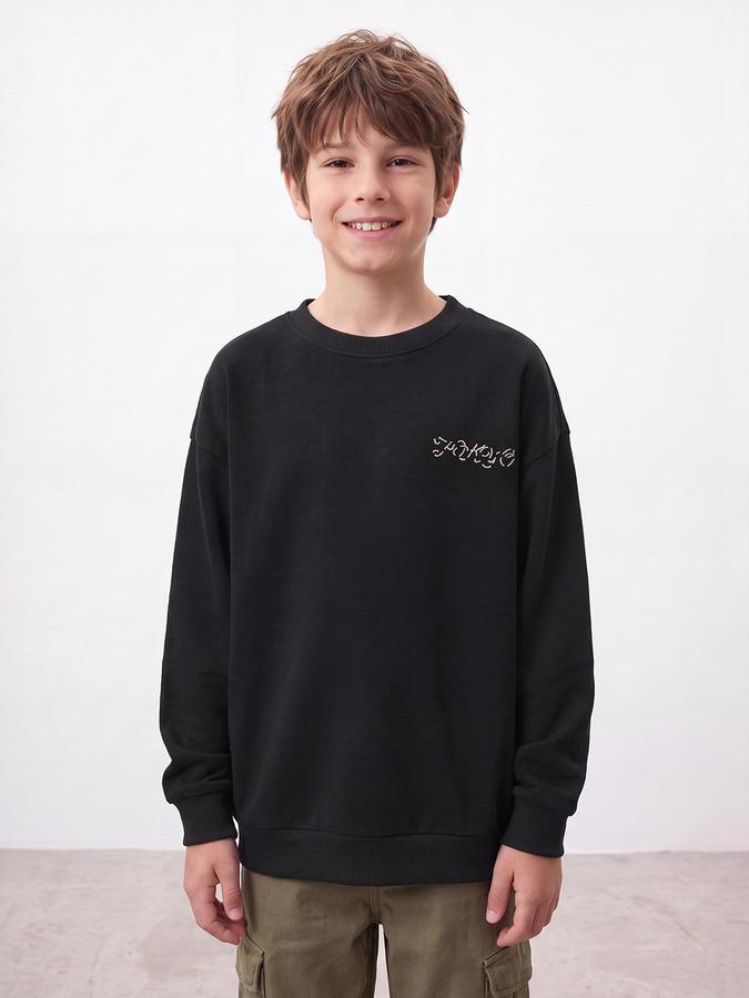 R&B Boys Black Graphic Print Round Neck Long Sleeves Sweatshirt