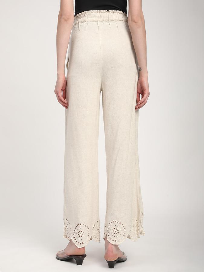 R&B Women Beige Textured Eyelet Wide-Leg Trousers