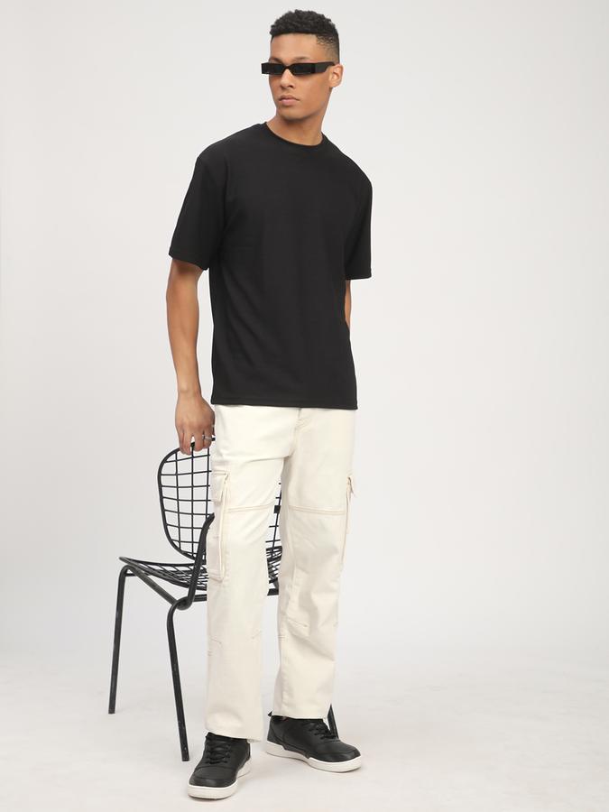 Men Polyester Regular Fit Crew Neck Textured T-shirt