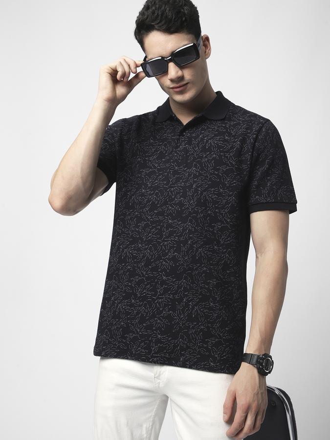 Men Cotton Slim Fit Polo Neck Printed T-shirt