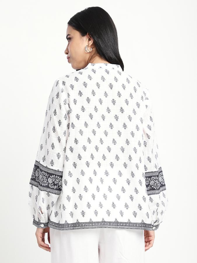 Women Cotton Relaxed Fit Band Collar Printed Top