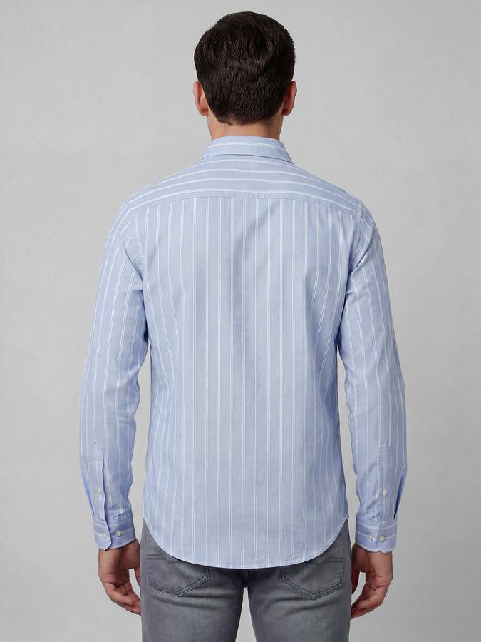 R&B Blue Striped Men Spread Collar Long Sleeves Shirt