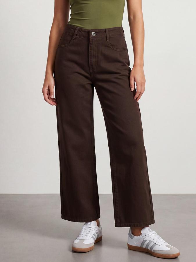 R&B Women Brown Wide Leg Bottom Pure Cotton Denim Jeans