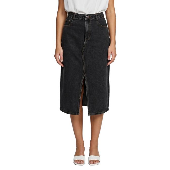R&B Black Solid A-Line Women Skirt 