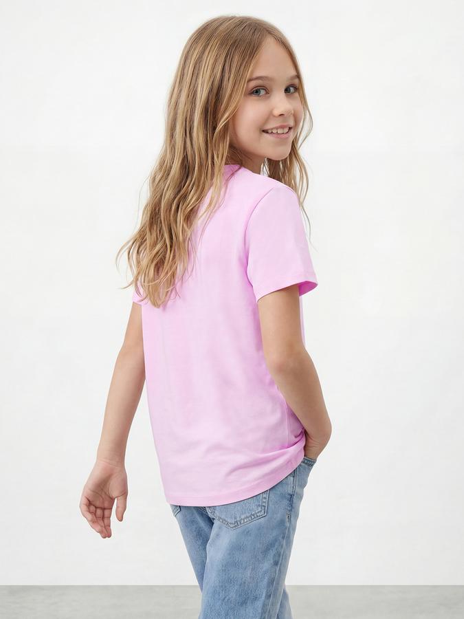 R&B Girls Pink Regular Fit Typography Short Sleeve T-shirt