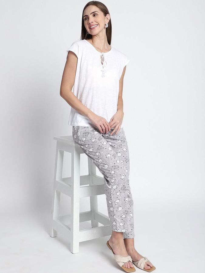R&B Women Grey Melange Printed Regular Fit Trousers