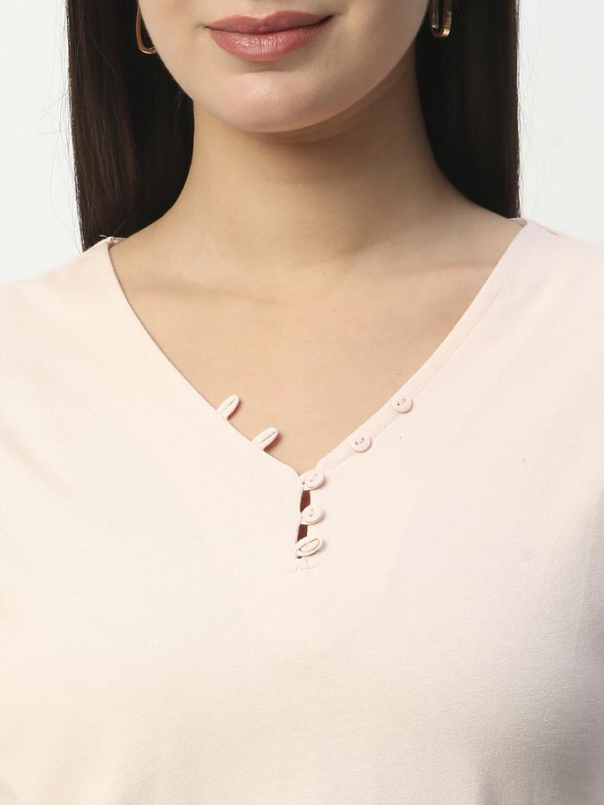 Women Cotton Relaxed Fit V-Neck Solid Top