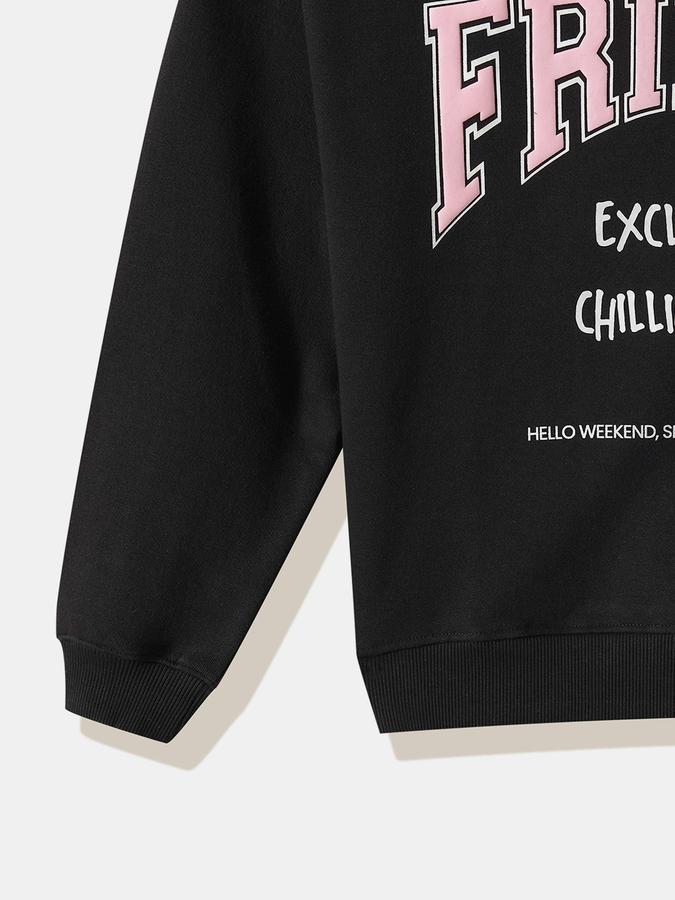 R&B Girls' Black Printed Sweatshirt