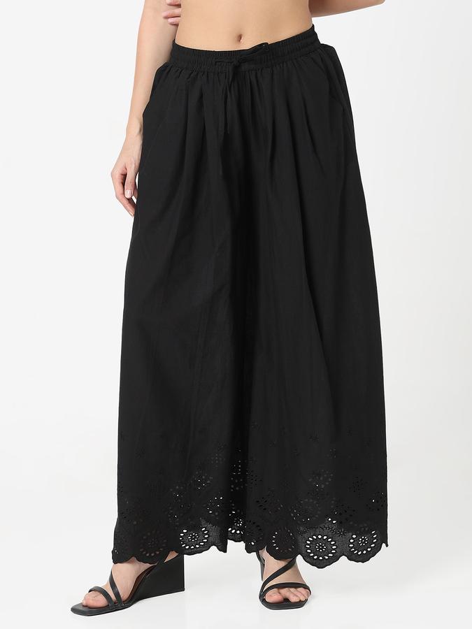 Women Cotton Palazzo Drawstring Embroidered Trousers