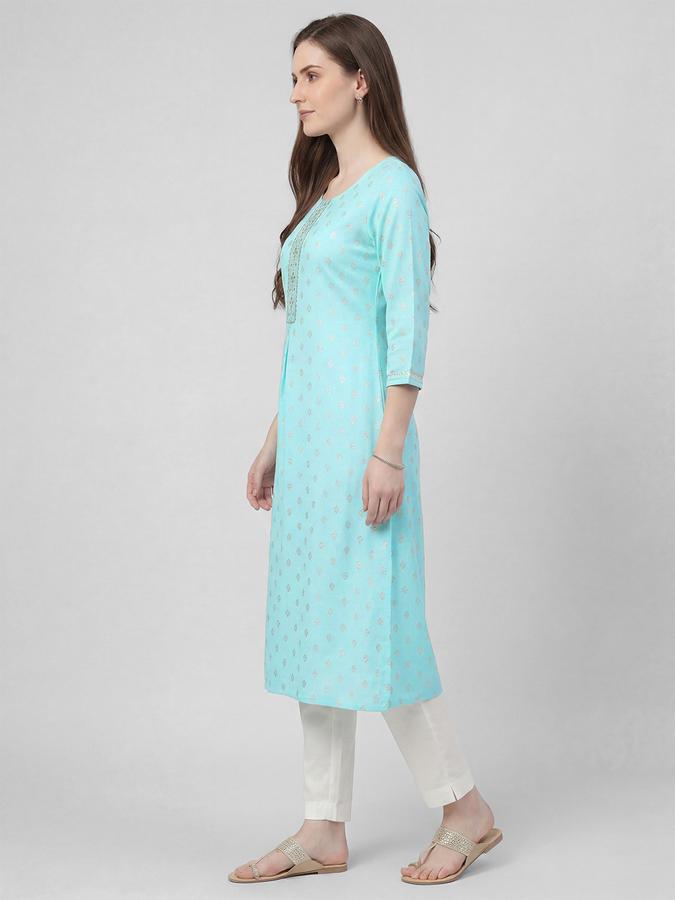 R&B Blue Printed Women Three-Quarter Sleeves Round Neck Kurta