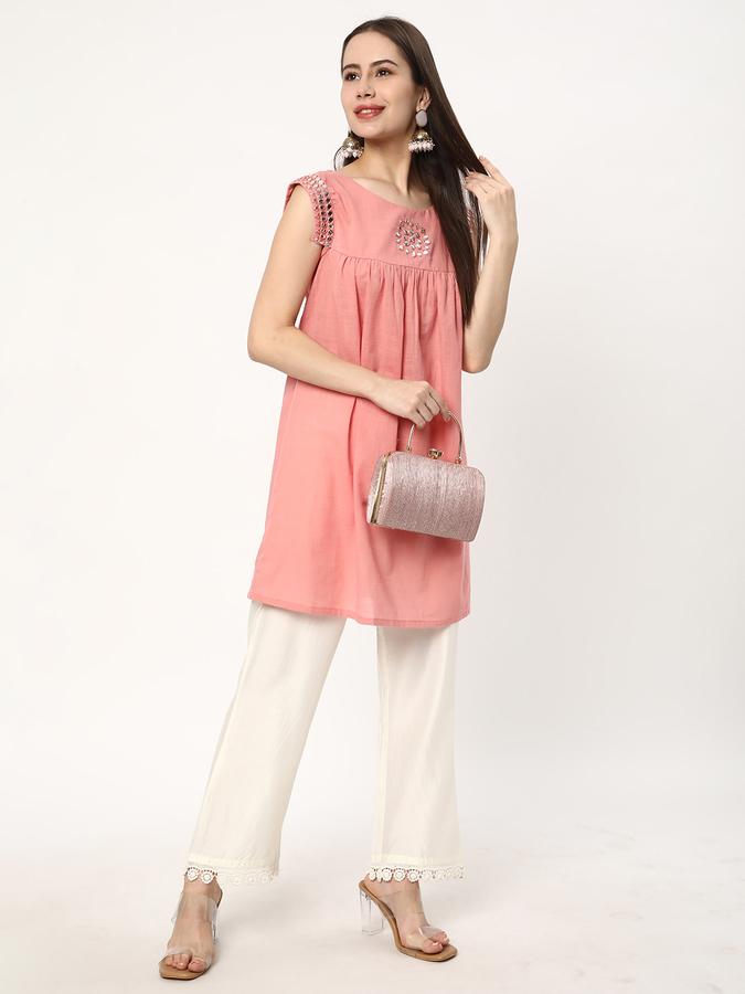 Women Cotton Relaxed Fit Round Neck Embroidered Ethnic Top