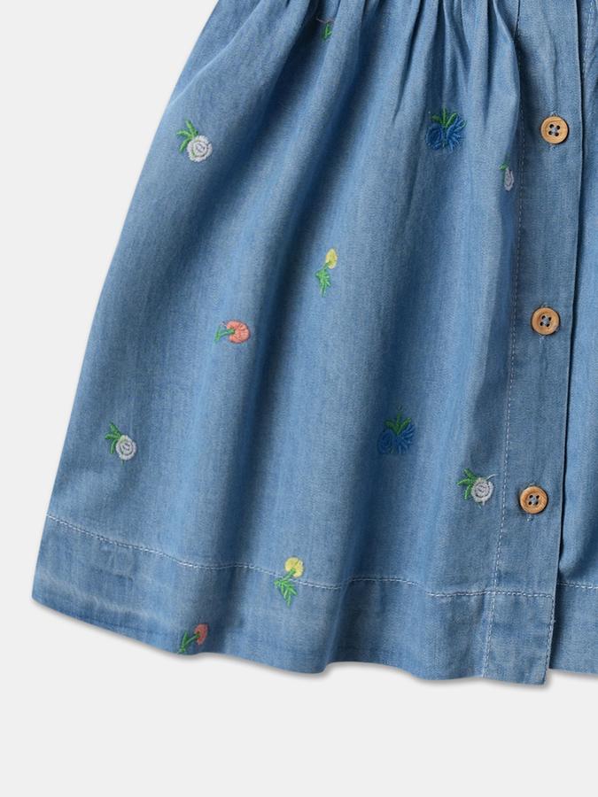 Girls Embroidered Short Sleeve Round Neck Regular Fit Dress
