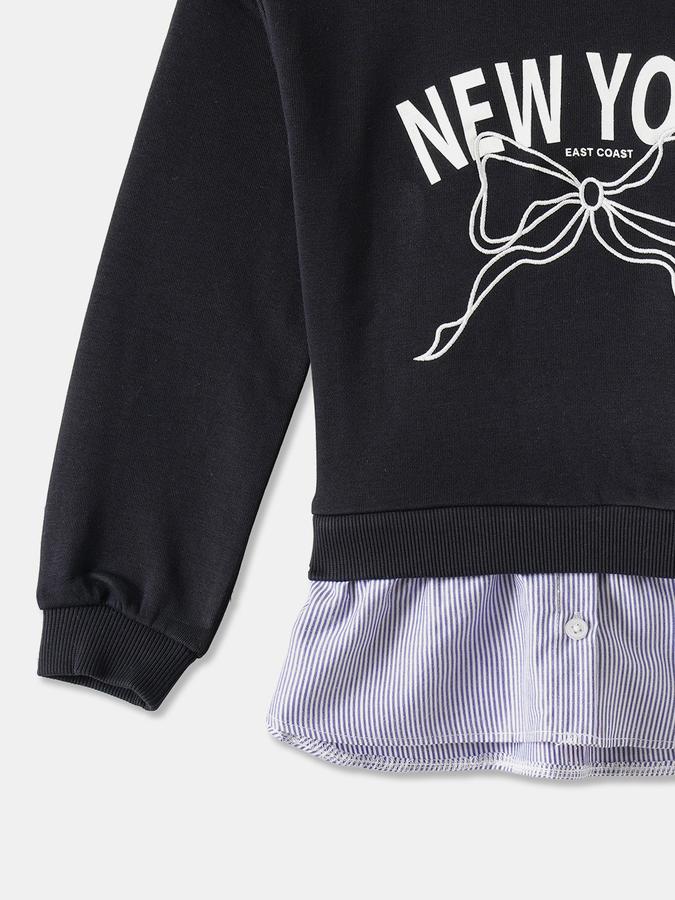 Girls Cotton Blend Regular Fit Crew Neck Graphic Sweatshirt