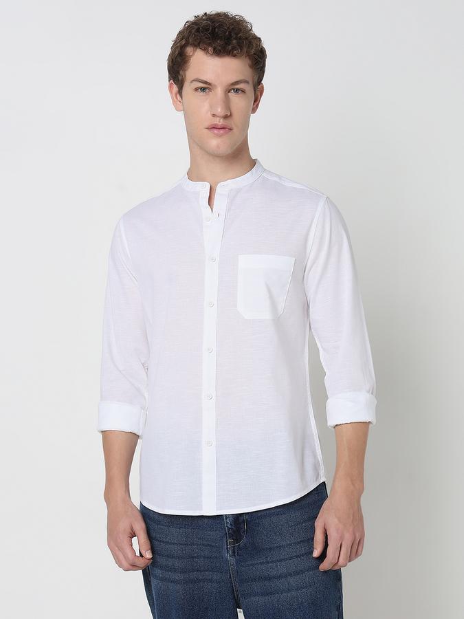 MANDRIN COLLAR FULL SLEEVE - SLUB SHIRT SOLID SINGLE POCKET image number 1