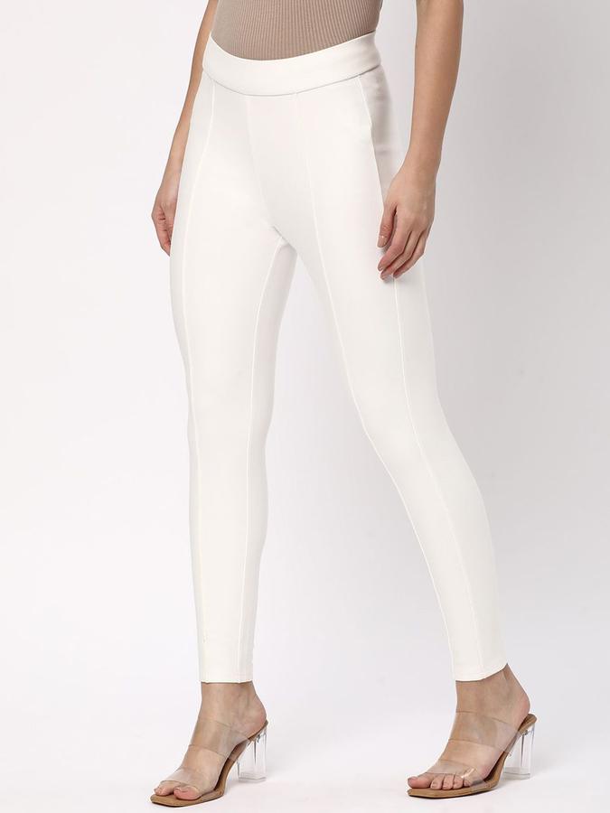 R&B Women Ivory Solid Skinny Fit Trousers