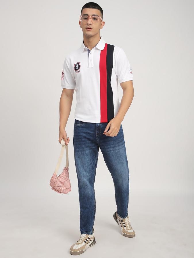 Men Cotton Regular Fit Polo Neck Color Block T-shirt