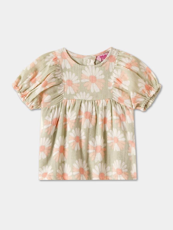 Girls Floral Puff Sleeve Top with Shorts Set