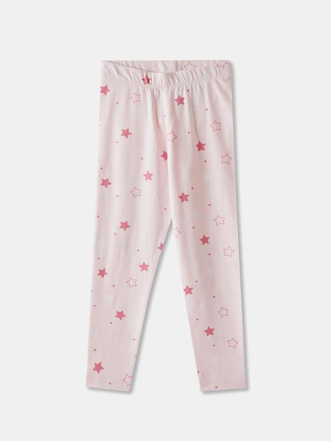 Girls Cotton Blend Skinny Fit Elastic Waist Printed Leggings