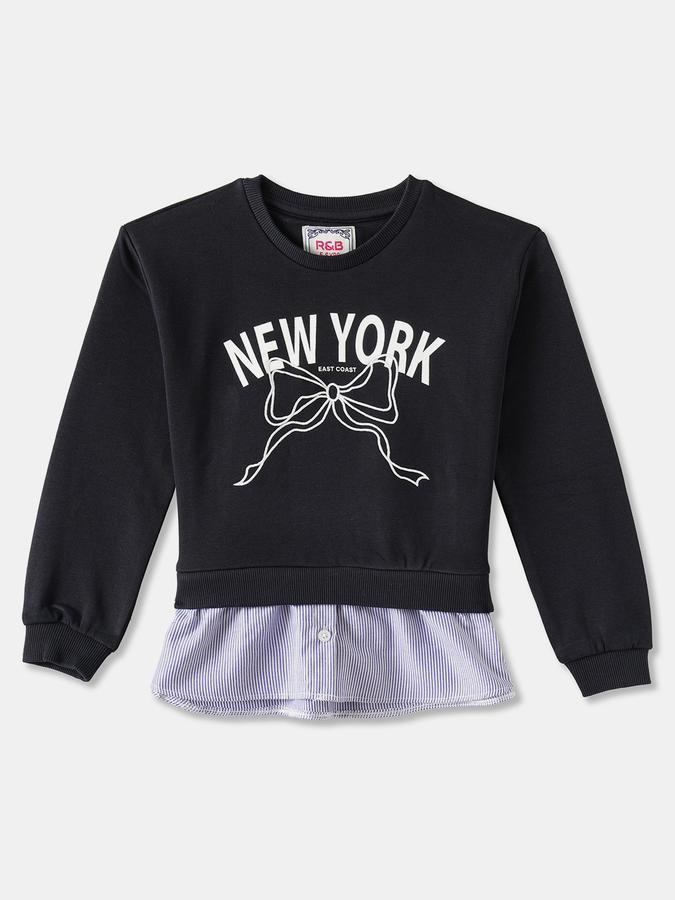 Girls Cotton Blend Regular Fit Crew Neck Graphic Sweatshirt