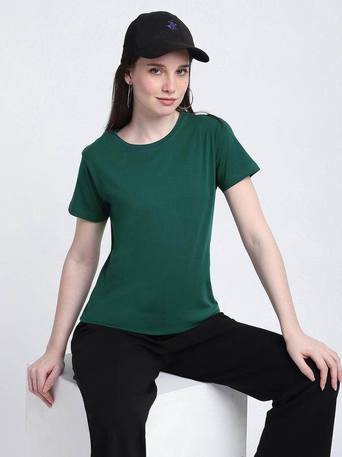 Women Cotton Blend Regular Fit Crew Neck Solid T-shirt