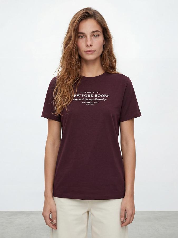 R&B Womens Wine Typography Printed Round Neck Half Sleeve Regular Fit T-Shirt
