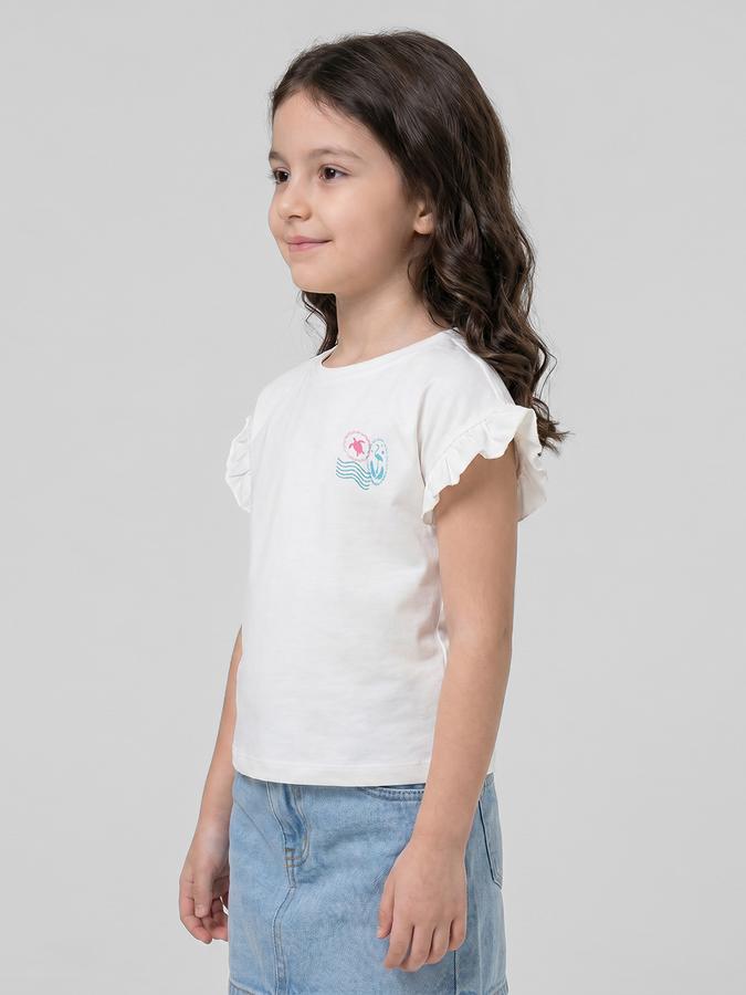 R&B White Graphic Print Girls Round Neck Regular Fit Short Sleeves T-Shirt 